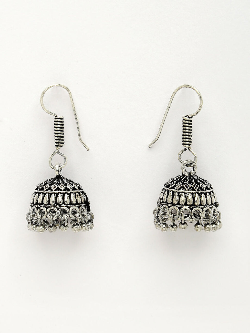 NVR Women's Silver-Toned Floral Shape Oxidized Necklace with Jhumka Earrings