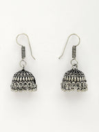 NVR Women's Silver-Toned Floral Shape Oxidized Necklace with Jhumka Earrings