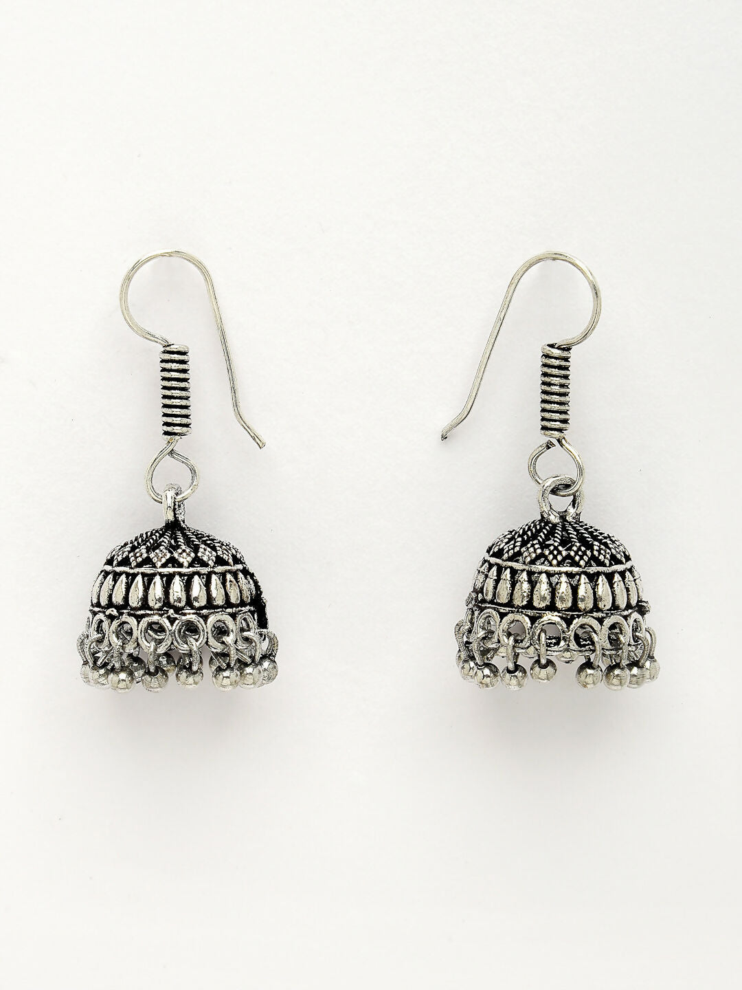 NVR Women's Silver-Toned Floral Shape Oxidized Necklace with Jhumka Earrings