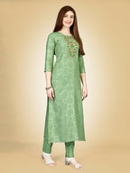 Jyoti Fashion Women's Sea Green Viscose Rayon Embroidered Kurta Pant Set