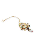 Gold-Plated White Green Kundan-Studded Pearl Beaded Maang Tikka - Ruby Raang - Distacart