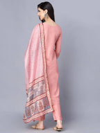 Myshka Women Peach-Coloured Layered Kurta with Trousers With Dupatta - Distacart