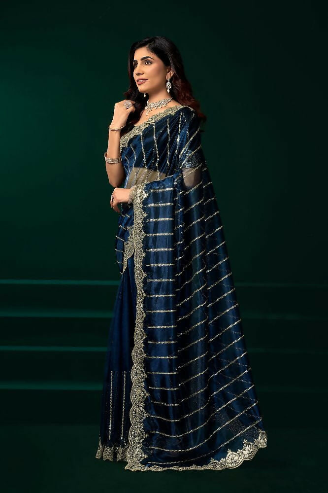 Joban Fashion Navy Blue Net Party Wear Sarees - Distacart