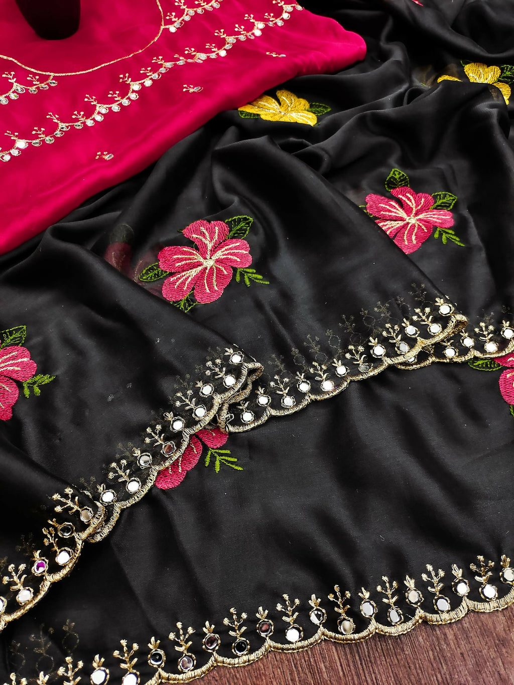 Teeya Creation Black Rangoli Silk Embroidery Work Party Wear Designer Saree - Distacart