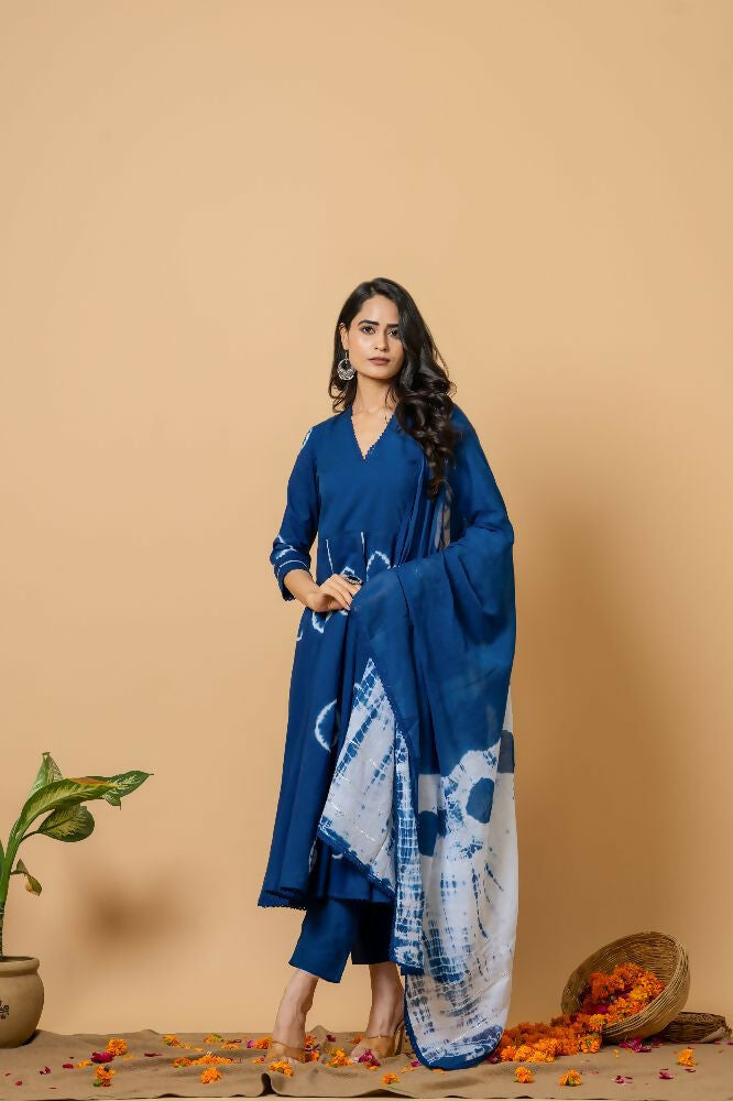 Joban Fashion Blue Tie & Dye Cotton Suit Set - Distacart