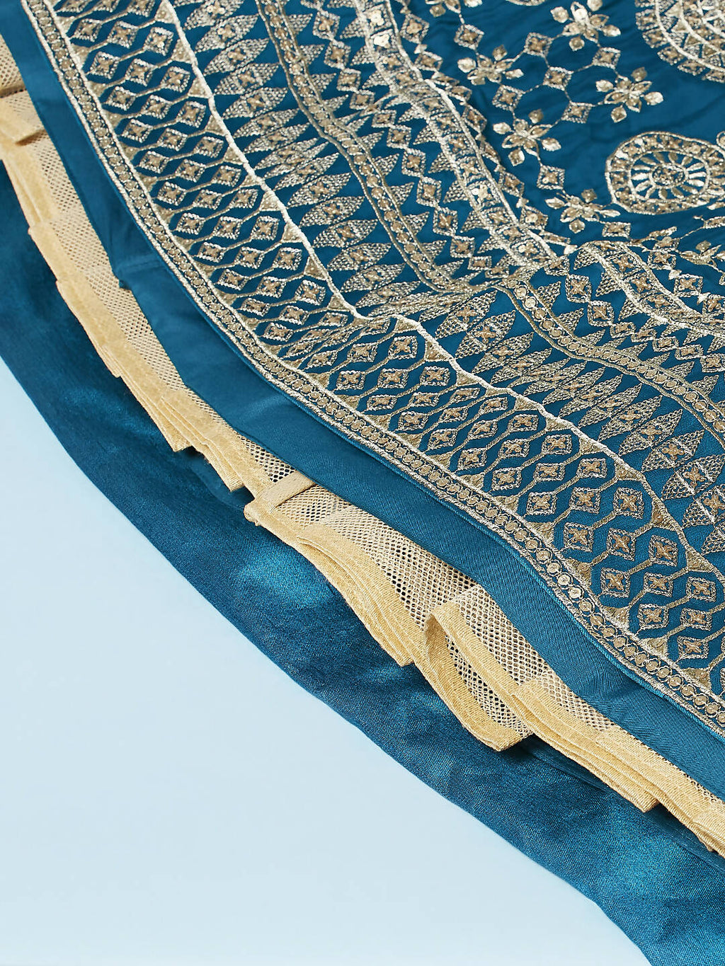 House of Panchhi Teal - Pure Georgette Embroidered Lehenga