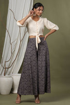 Juniper Grey Ethnic Motif Printed Rayon Flared & Kalidar Palazzo