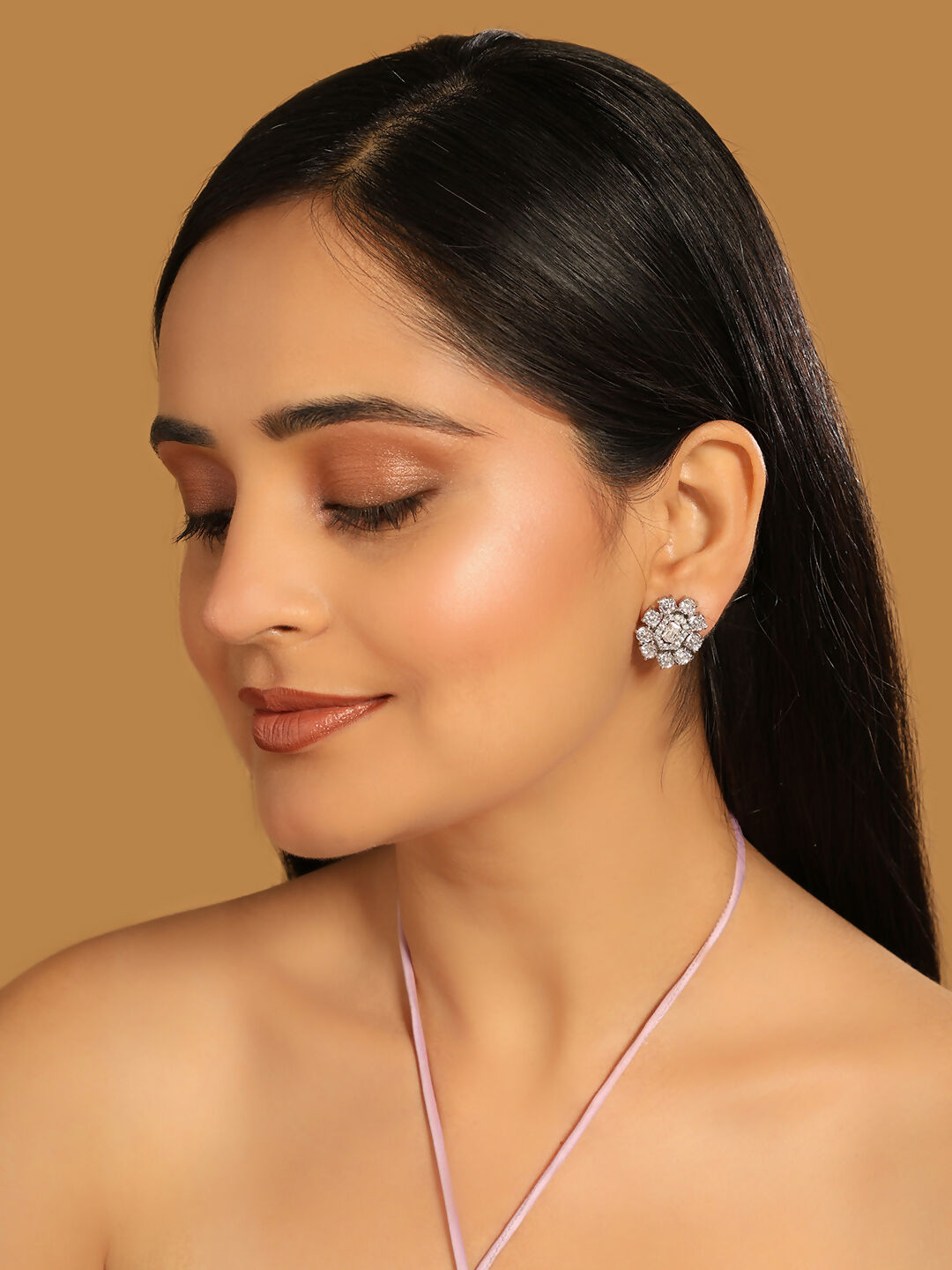 Nuyug Silver Blossom Diamond Studs - Distacart