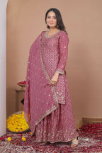 Teeya Creation Dark Onion Color Chinon Silk Wedding Wear Trending Palazzo Set - Distacart
