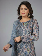 Juniper Women Blue Printed Polyester Kurta