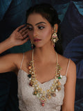 Long Kundan Neckpiece with Earrings with Multi Stones Jewellery Set (Gold) - Ruby Raang