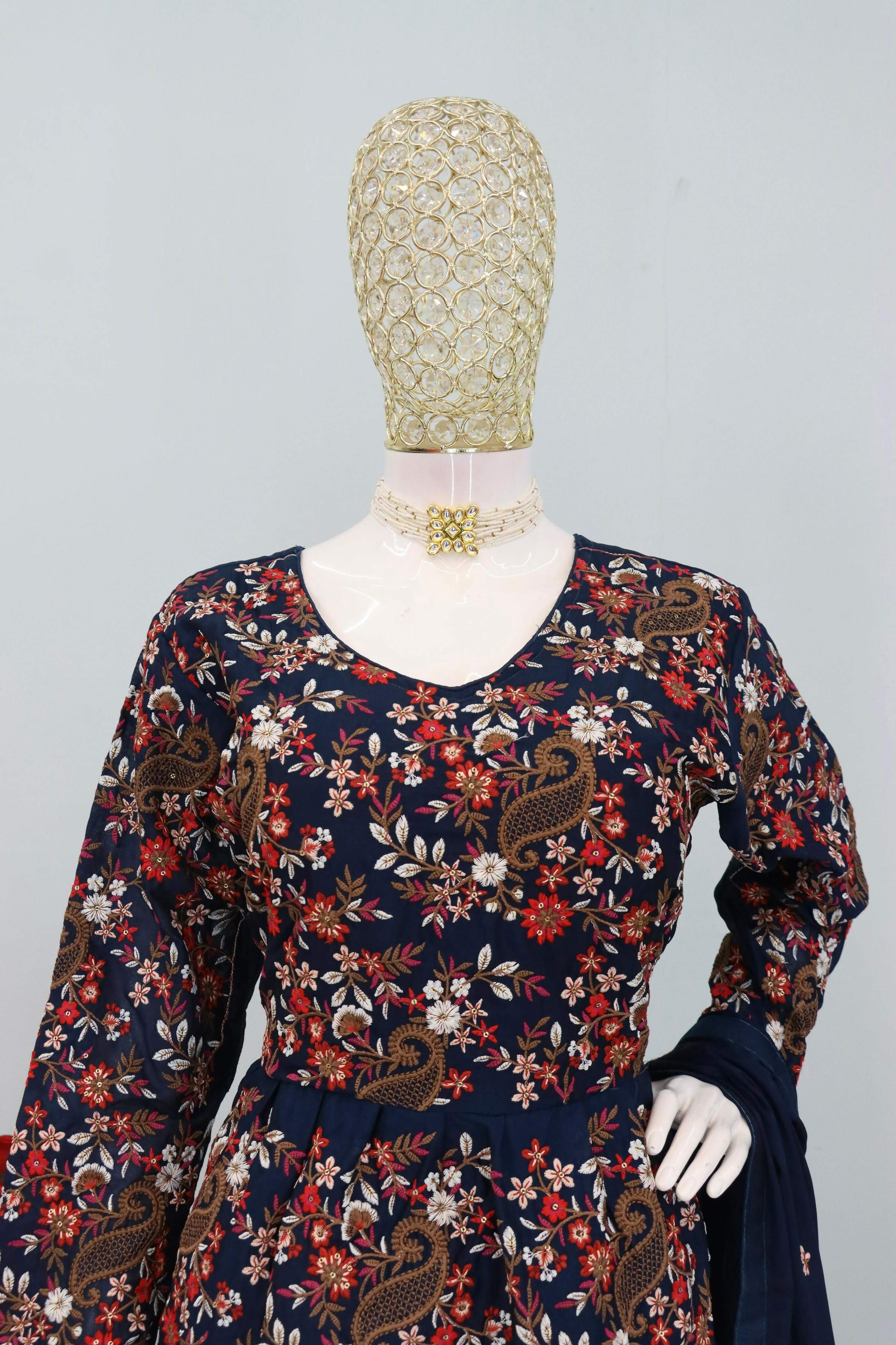 Anaita Blue Chinon Embroidered With Sequins Work Salwar Suit - Distacart
