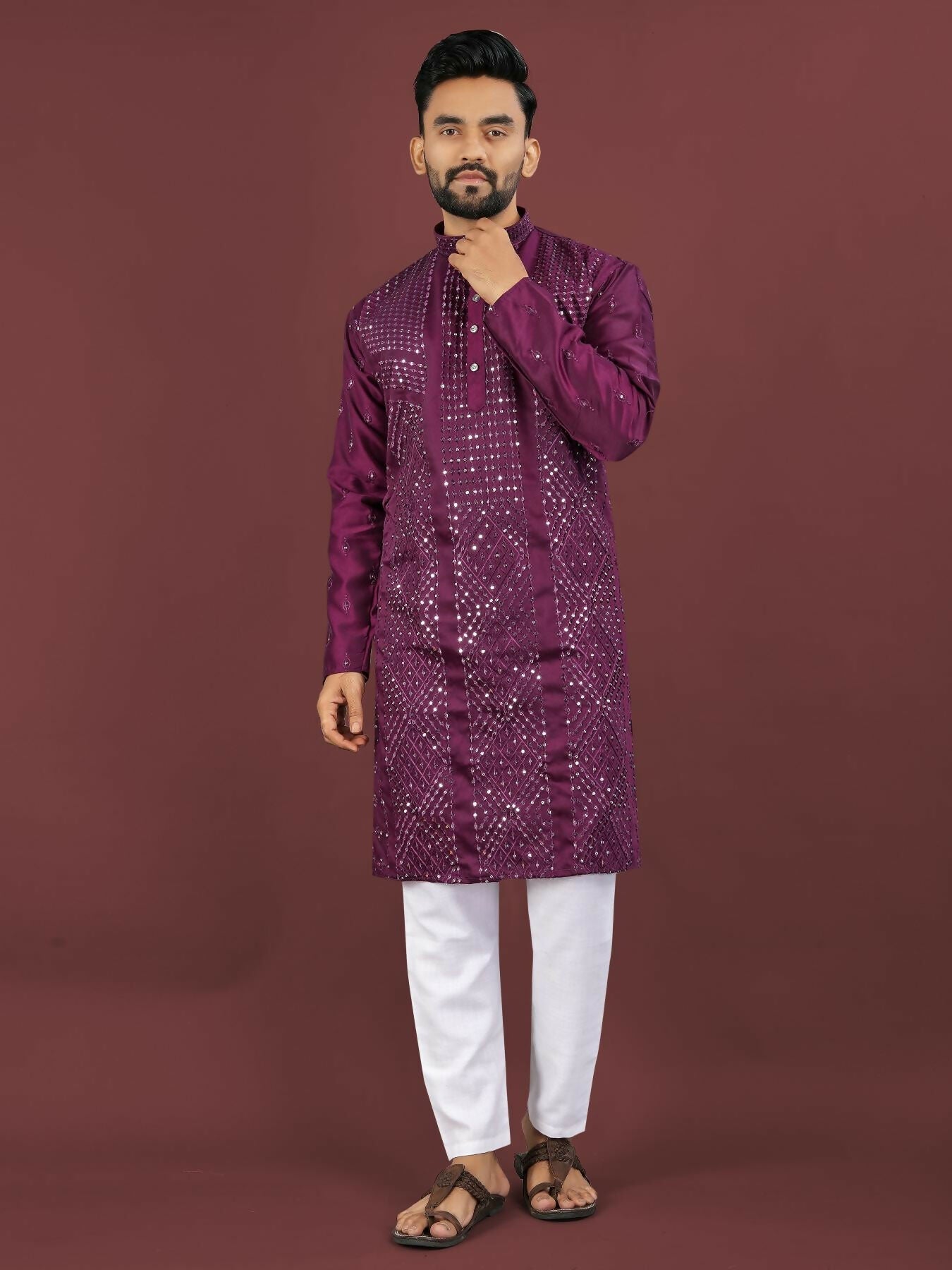 Anaita Purple Embroidered Silk Straight Kurta