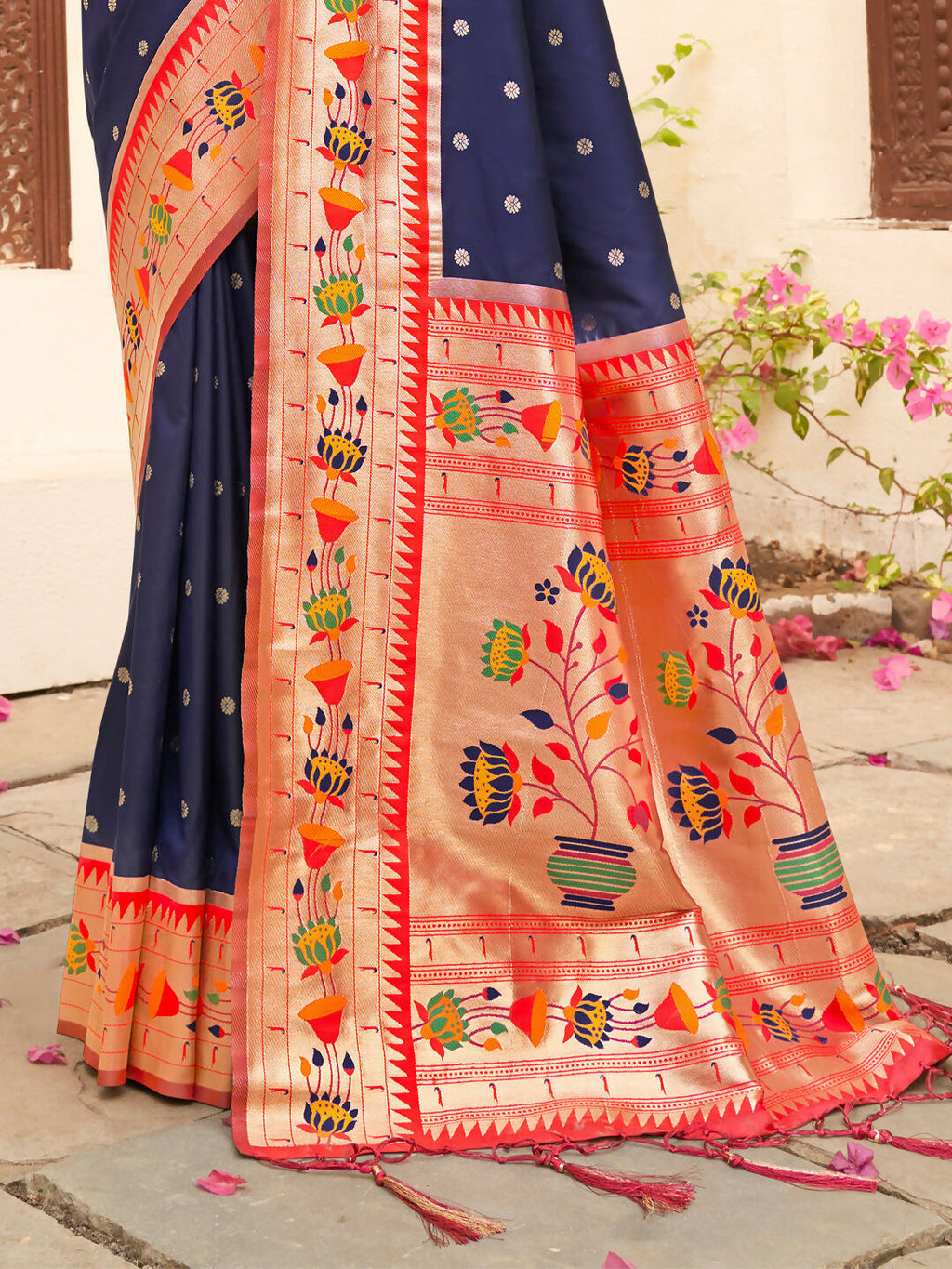 Shree Shyam Fashion Silk Blend Navy Blue Saree - Distacart