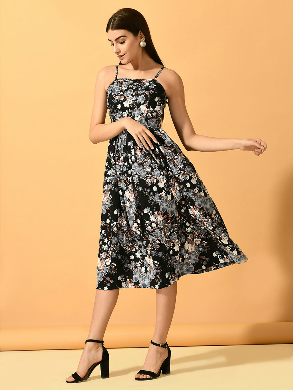 Myshka Women's Black Fit and Flare Party Dress - Distacart