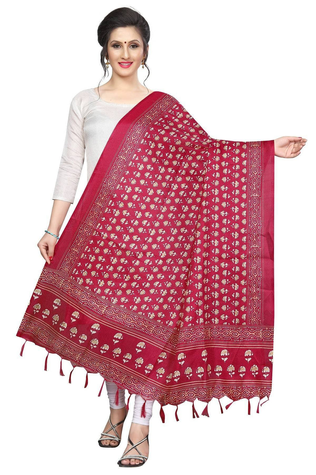 Vamika Red Printed Khadi Bhagalpuri Latest Dupatta
