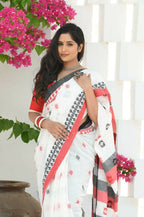 Beatitude White Cotton Tangail Saree