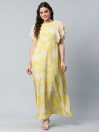 Ahalyaa Womens Lemon Yellow Crepe Floral Dress - Distacart