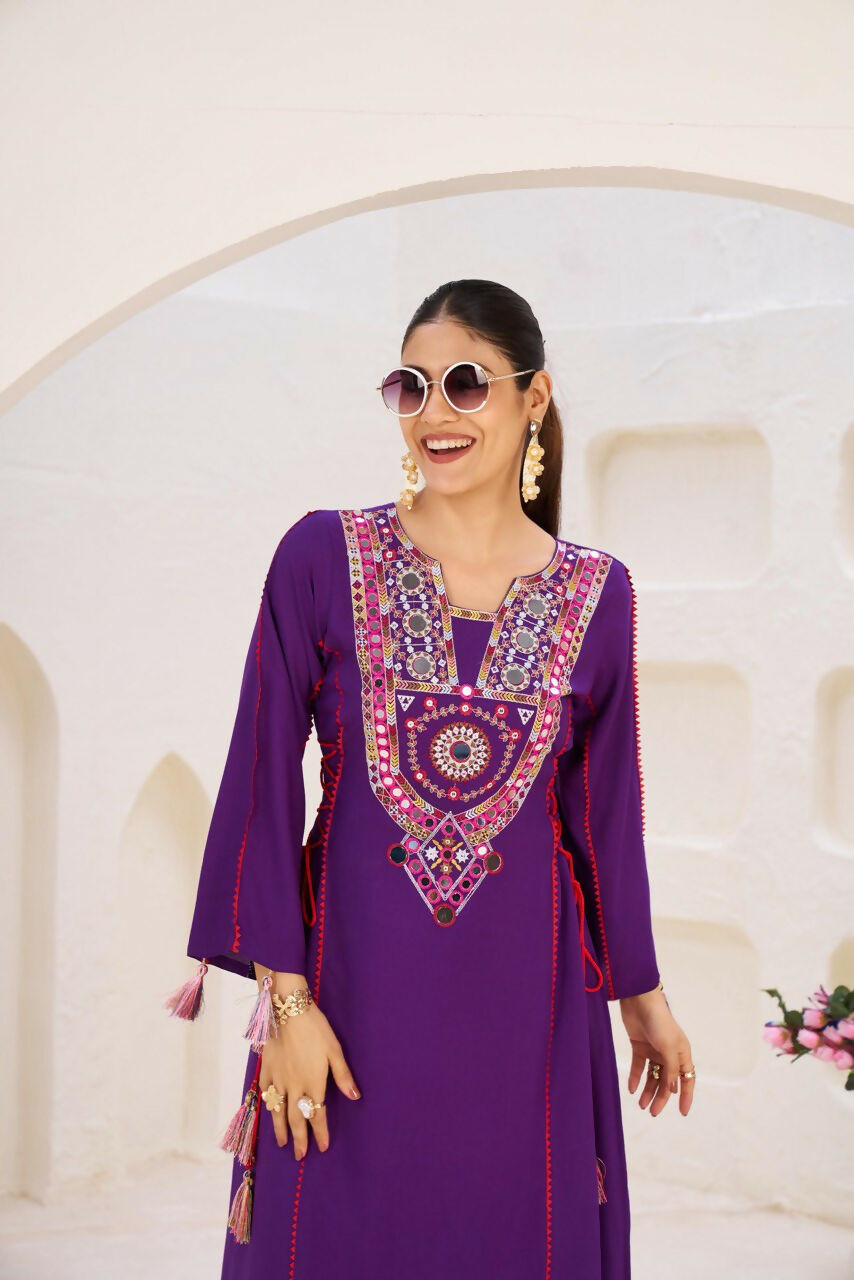 The52 Women's Gorgeous Rayon Fabric Thread Work Straight Kurta Palazzo Set - Distacart