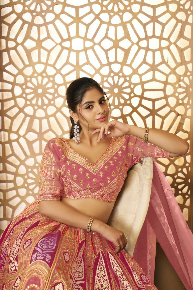 Kesar Fab Pink Banarasi Silk Embroidered Lehenga