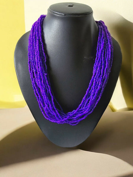 Inhanns Handmade Beaded Multilayer Necklace, 20 Layers - Purple