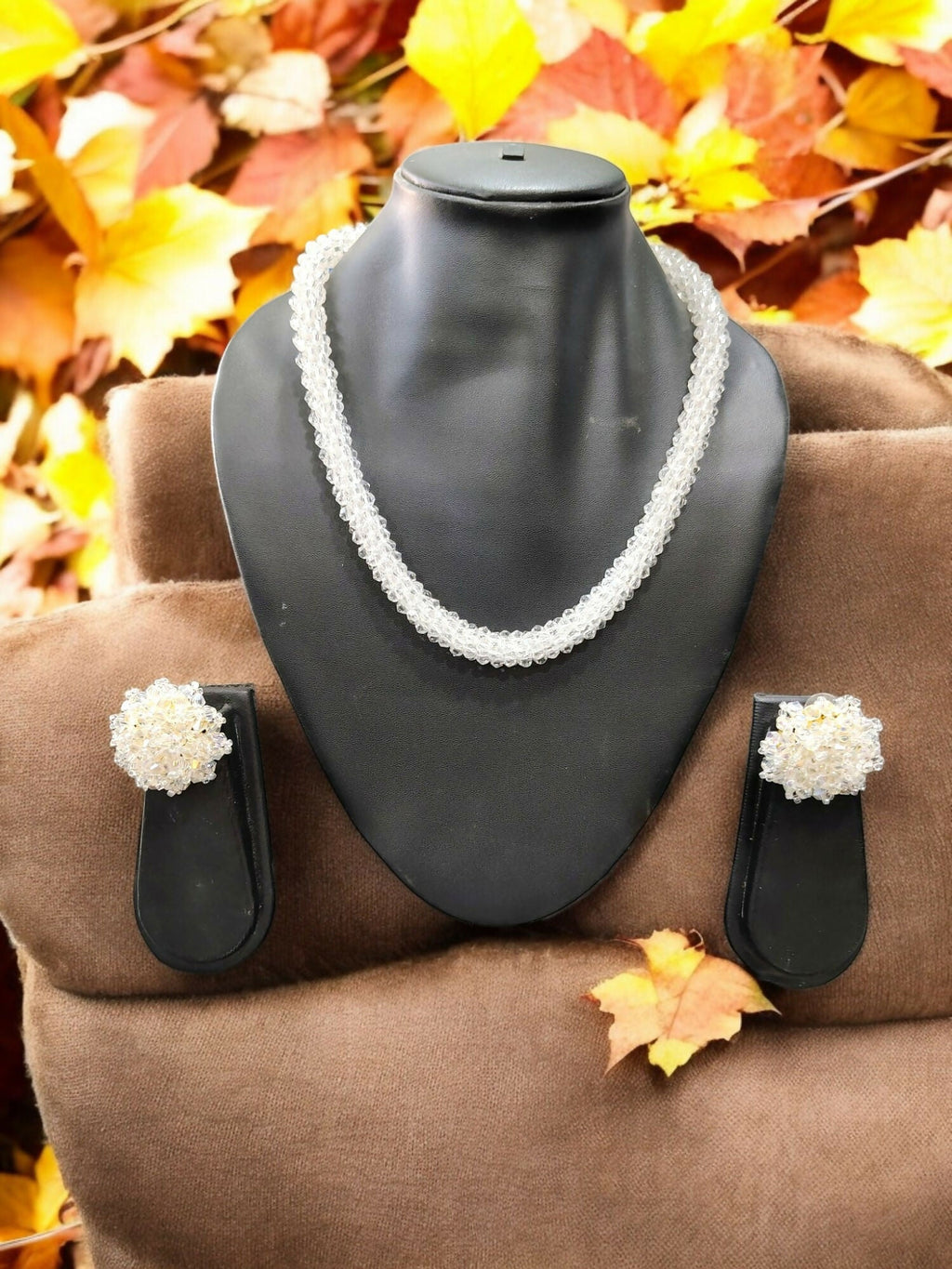 Inhanns Noor-E-Jalwa – Handmade Crystal Bead Necklace / Necklace With Earrings -Adjustable - White