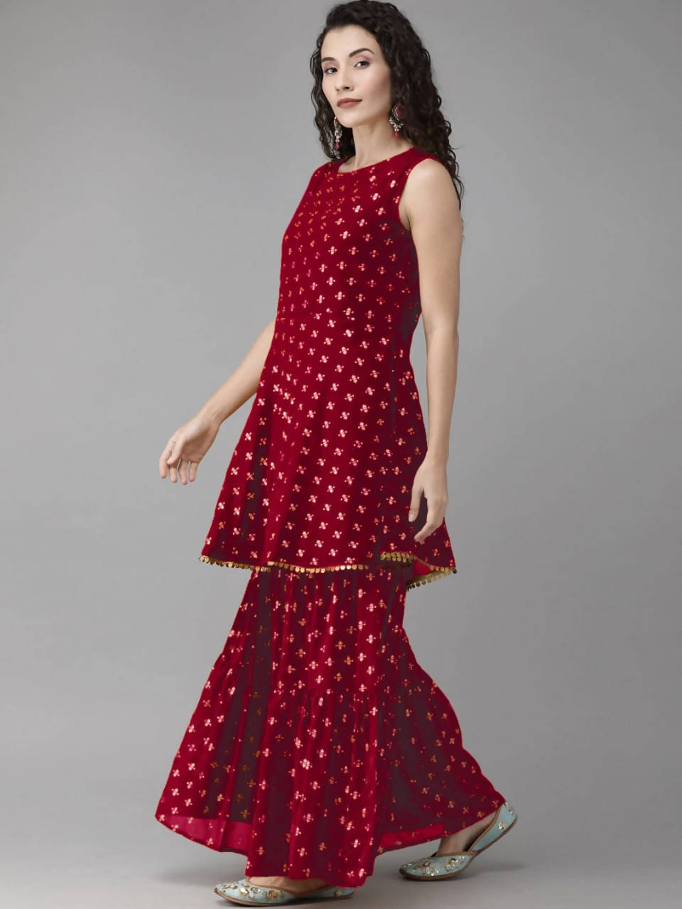 Vamika Printed Rayon Maroon Party Wear/Casual Wear Kurta Set/Suit - Distacart