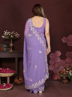 PR Fashion Lavender Georgette Embroidery Work With Embroidery Work Blouse Saree
