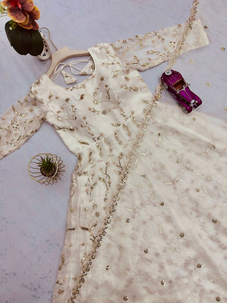 Teeya Creation White Color Faux Georgette Long Party Wear Gown - Distacart