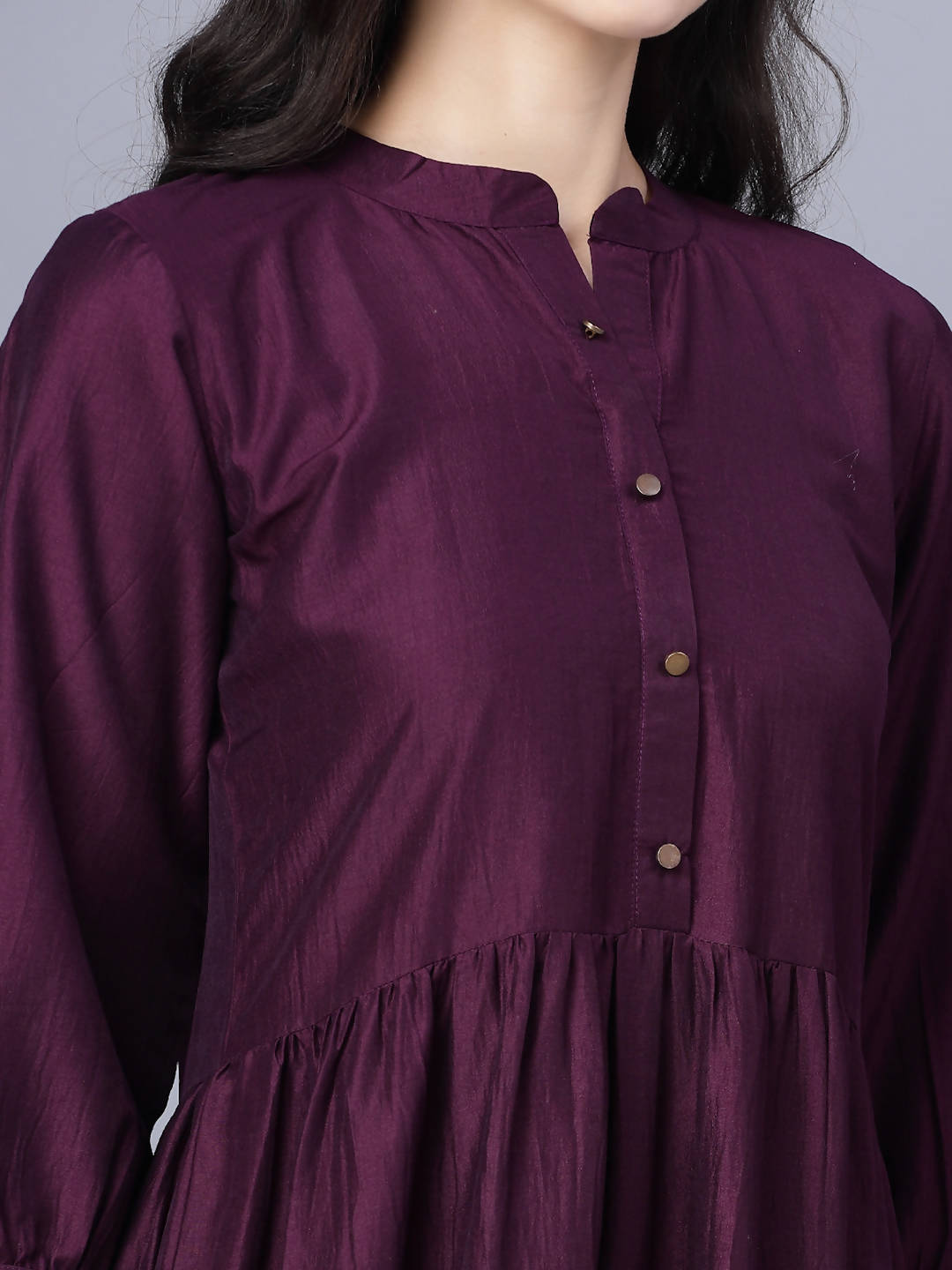 Myshka Silk Solid 3/4 Sleeve V Neck Purple Women Dress - Distacart
