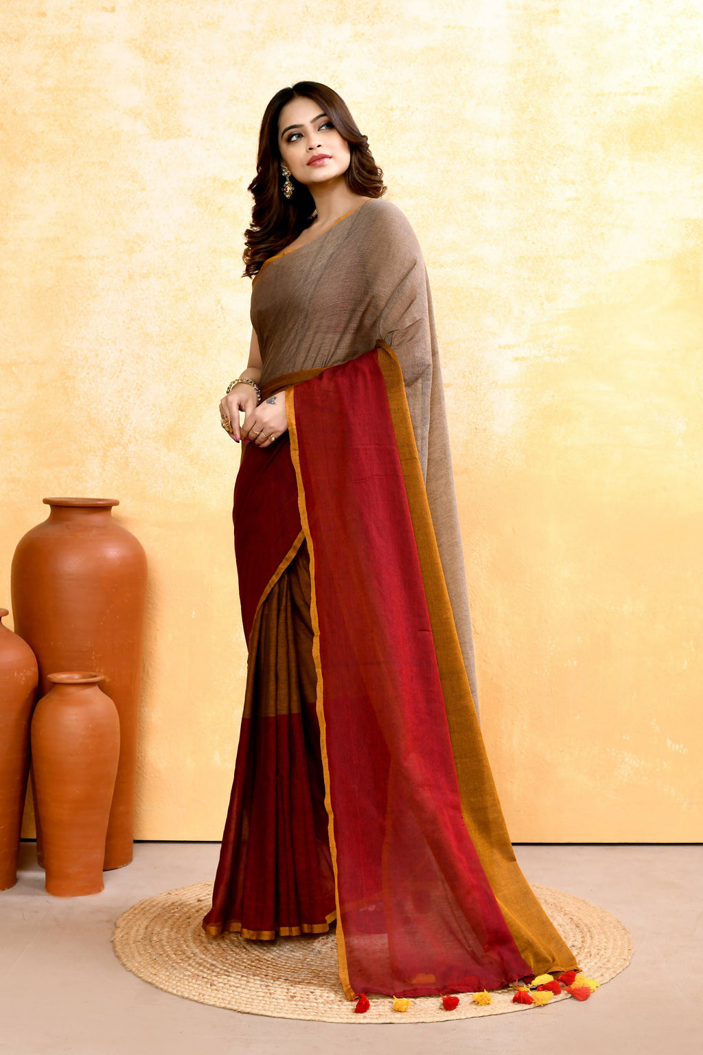 Piyari Fashion Women's Multi Embellished Handloom Cotton Saree - Distacart
