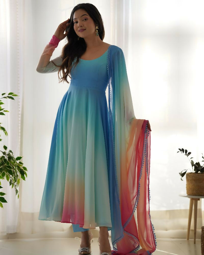 Joban Fashion Sky Kurta Set Georgette Sequence Embroidery Work - Distacart