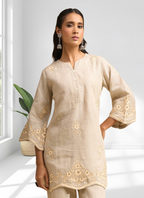 Joban Fashion Beige Linen Embroidered Readymade Cord Set - Distacart
