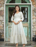 Kaajh Women's Off-White Floral Embroidered Cotton Ethnic Dress - Distacart