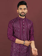 Anaita Purple Embroidered Silk Straight Kurta