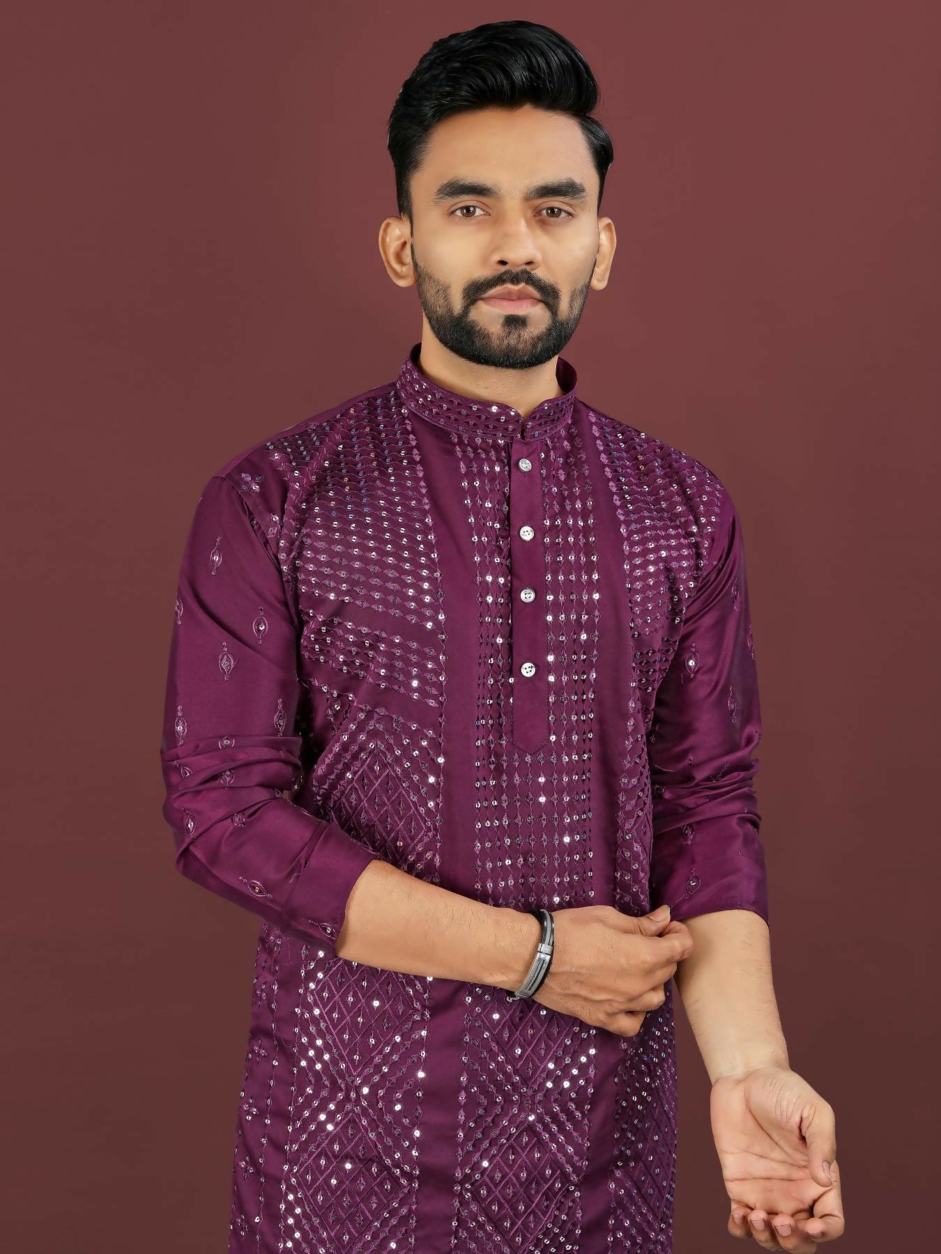 Anaita Purple Embroidered Silk Straight Kurta