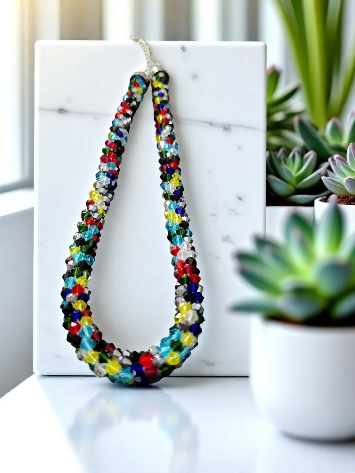 Inhanns Noor-E-Jalwa – Handmade Crystal Bead Necklace -Adjustable - Multi Colour Only Necklace