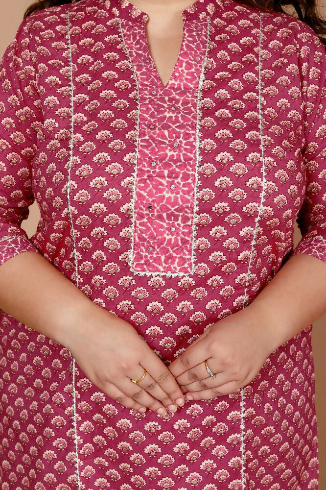 Miravan Womens Plus Size Floral Printed Cotton Kurta With Palazzo - Distacart