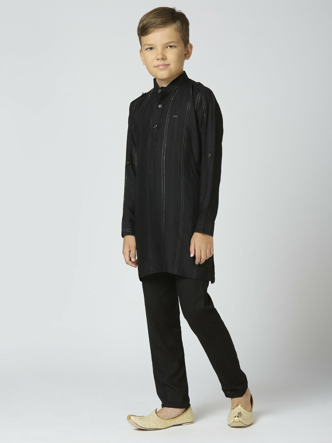 Joban Fashion Kids Island Full Sleeves Cotton Kurta and Pyjama Set with Strip - Black