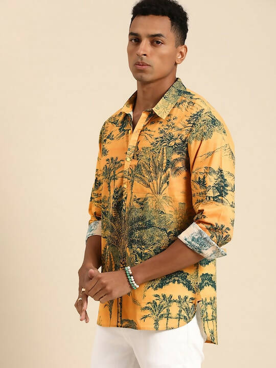 Yellow Men Pure Cotton Relaxed Floral Opaque Printed Casual Shirt - Mahotsav