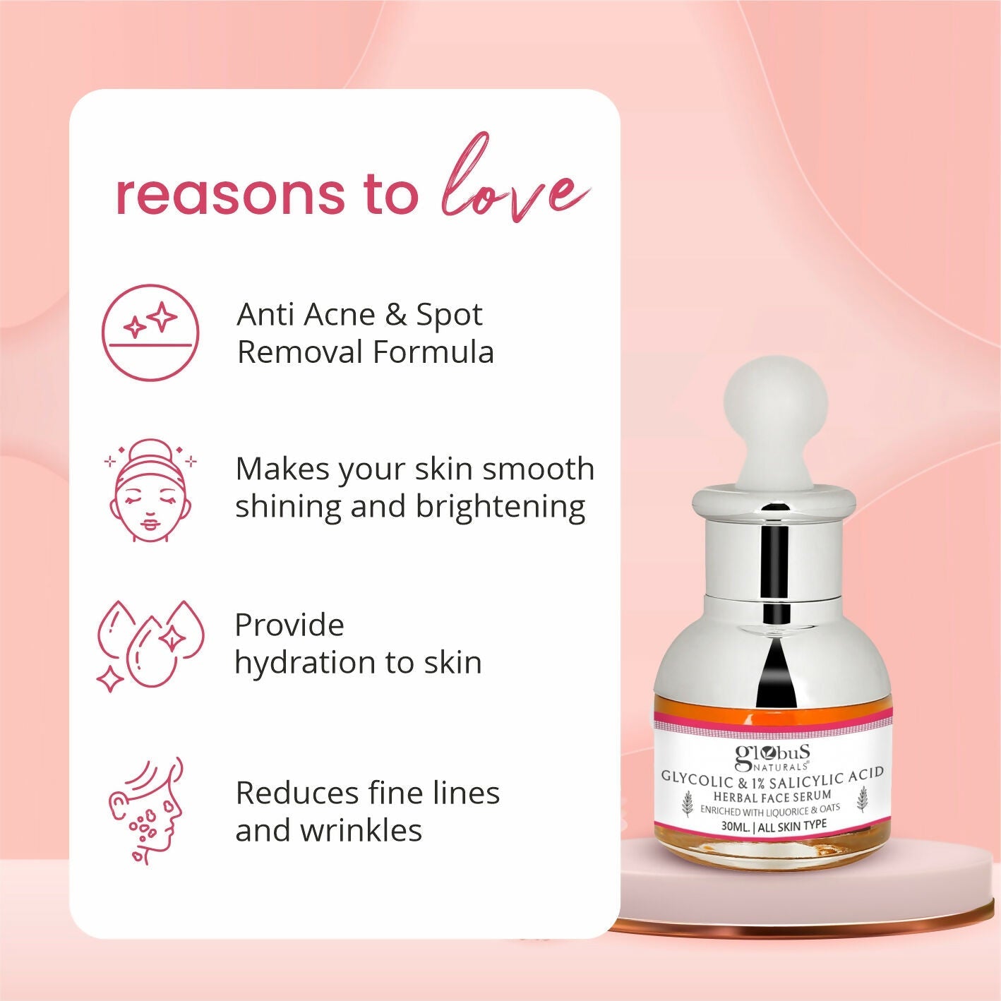 Globus Naturals Glycolic & 1% Salicylic Acid Anti Acne Face Serum - Distacart