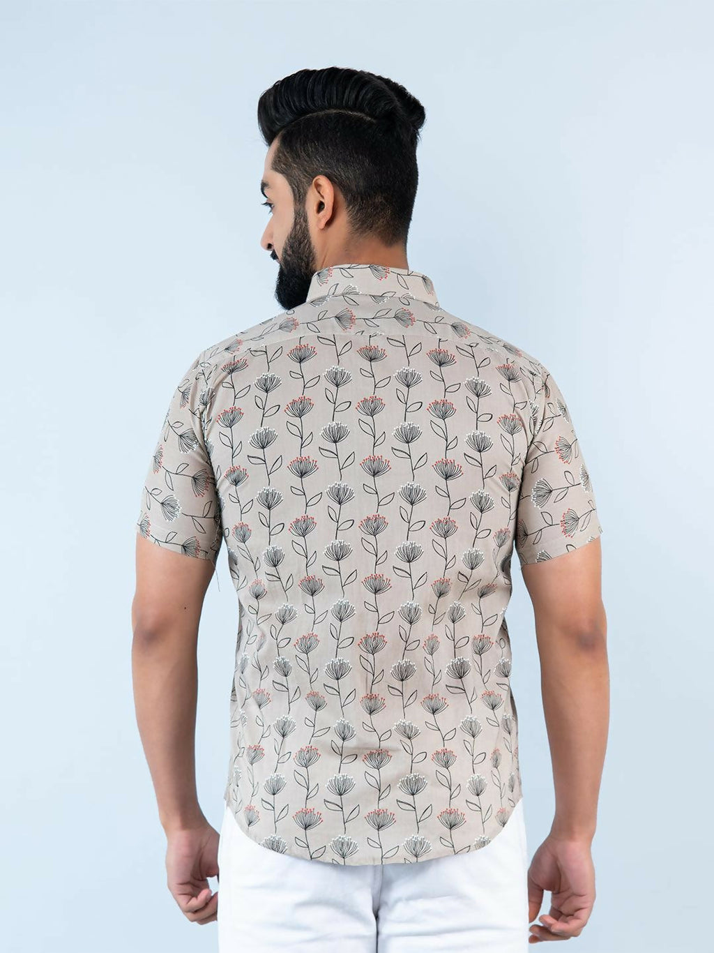 Miravan Men's Floral Printed Half Sleeve Spread Collar Ethnic Motifs Beige Slim Fit Shirt