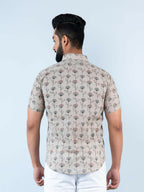 Miravan Men's Floral Printed Half Sleeve Spread Collar Ethnic Motifs Beige Slim Fit Shirt