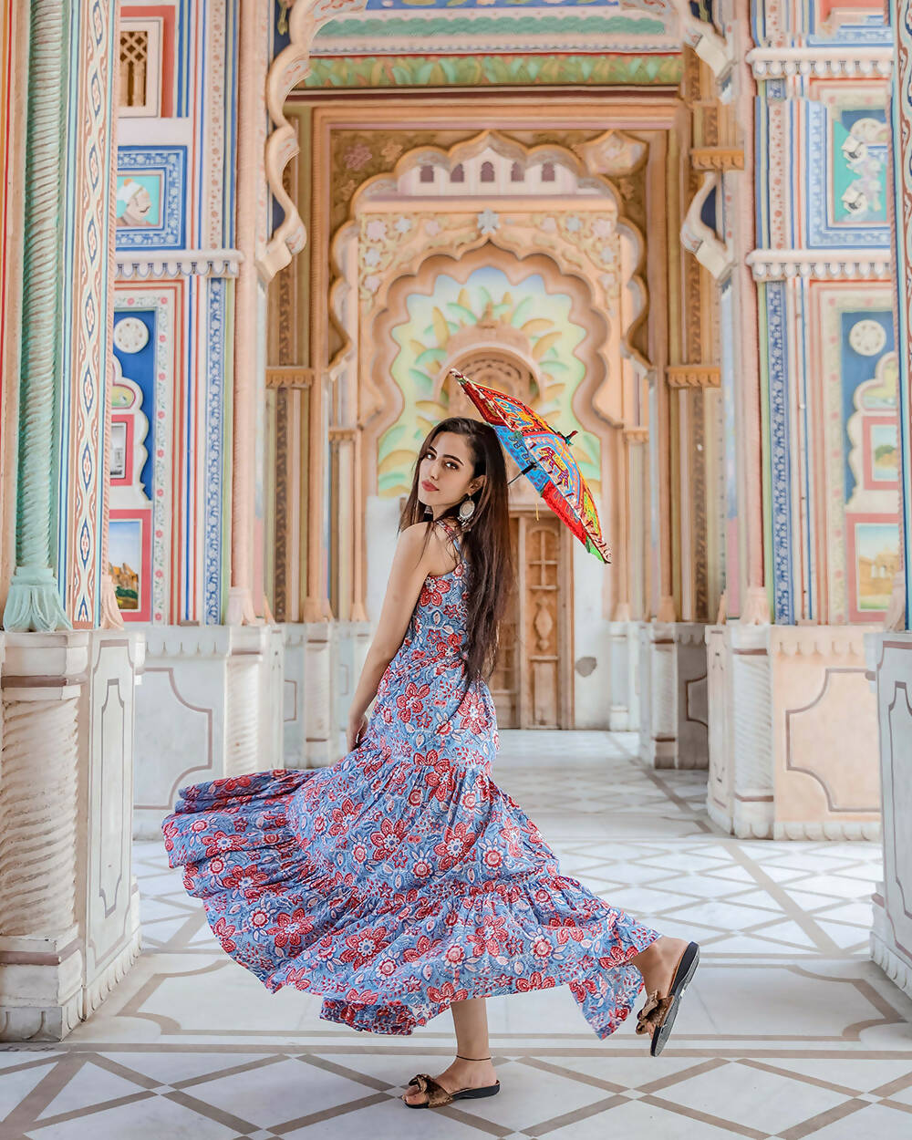 Designer Partywear Printed Blue Pure Maslin Gown - Anbazaar - Distacart