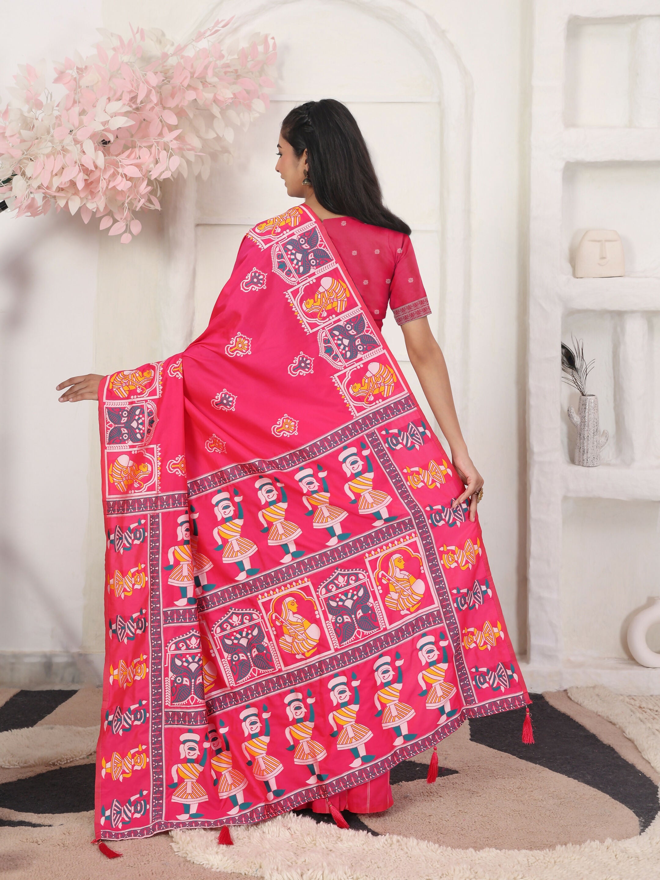 Shree Shyam Fashion Silk Blend Pink Saree - Distacart