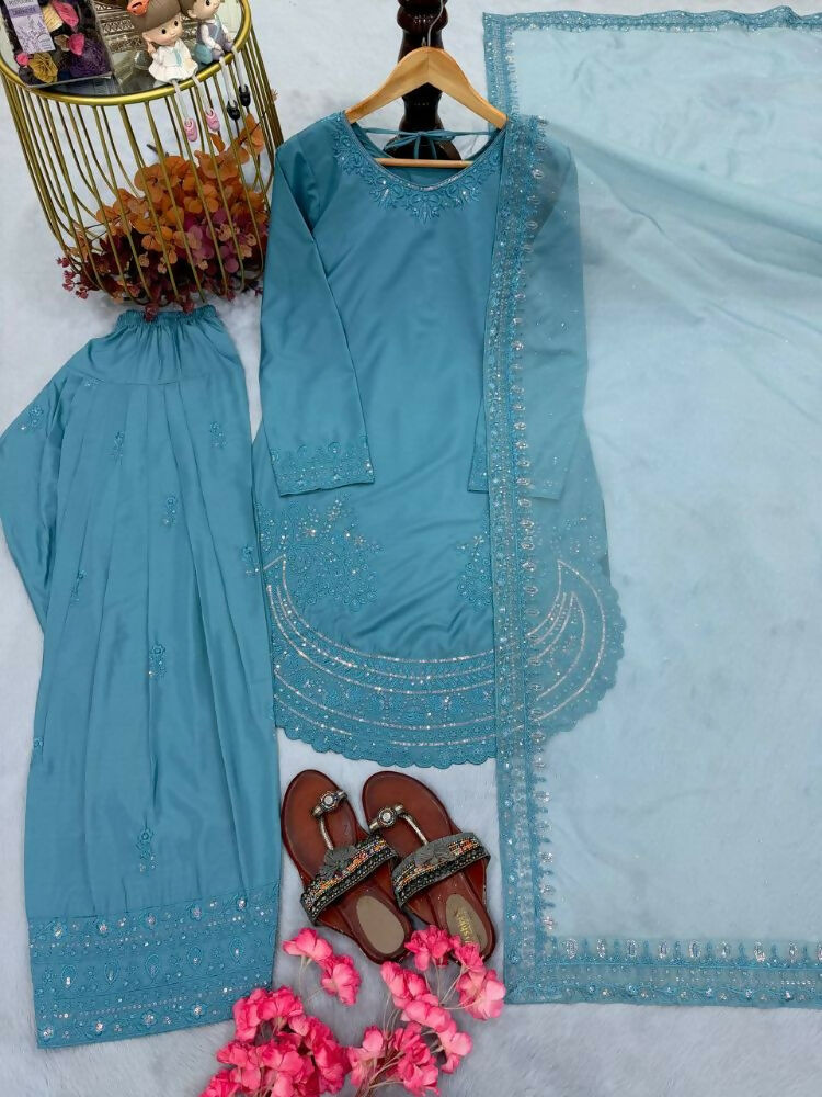Teeya Creation Teal Color Natural Creap Silk Designer Fancy Party Wear Salwar Suit - Distacart
