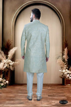Joban Fashion Men's Green Base Silk Kurta with Pyjama