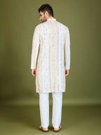 Vastranavya White Exclusive Festival Wear Pure Viscose Rayon Sequence & Foil Mirror Heavy Embroidered Work Kurta