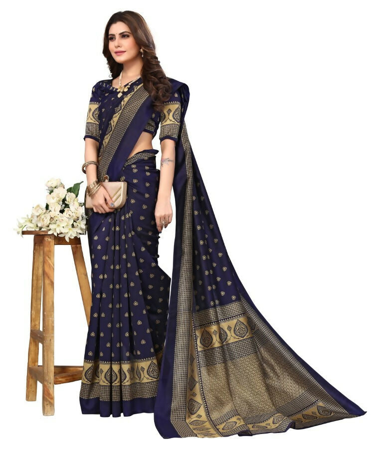 Vamika Navy Blue Printed Art Silk Saree