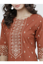 Indian Clothing Cheera Embellished Daily Wear Cotton Blend Kurta - Brown